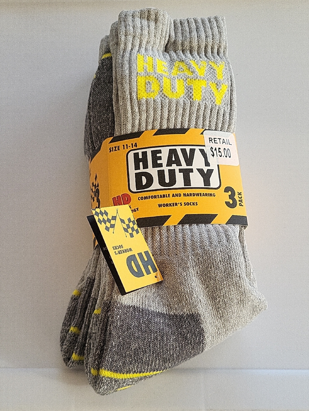 Men's Gray Casual Work Socks with Yellow Accents - 3 Pack